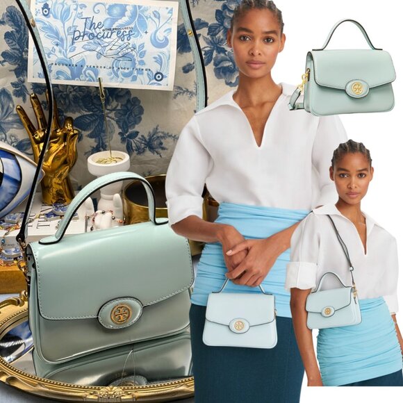🆕 TORY BURCH 🧿 NWOT Small Robinson Spazzolato Top-handle Bag, Seabubble AUTH - Picture 1 of 16